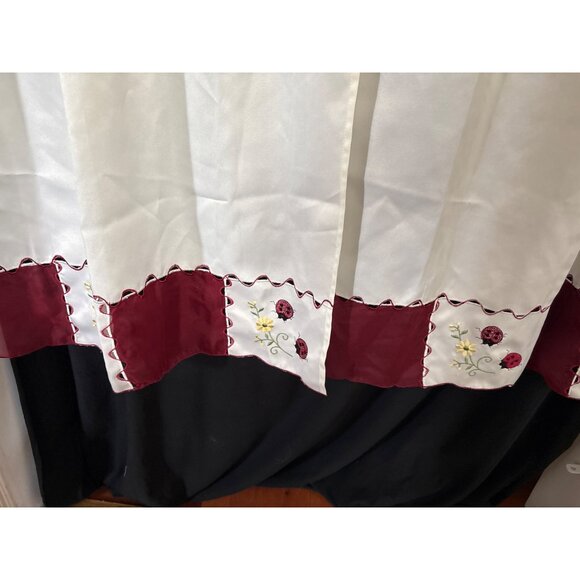 Ladybug Embroidered Cream Curtain Set with 56" Valance & 28" Tier Panels - Picture 5 of 9